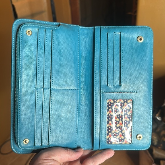 TORY BURCH Zip Around Snap Blue Leather Logo Wallet Clutch - Picture 7 of 10